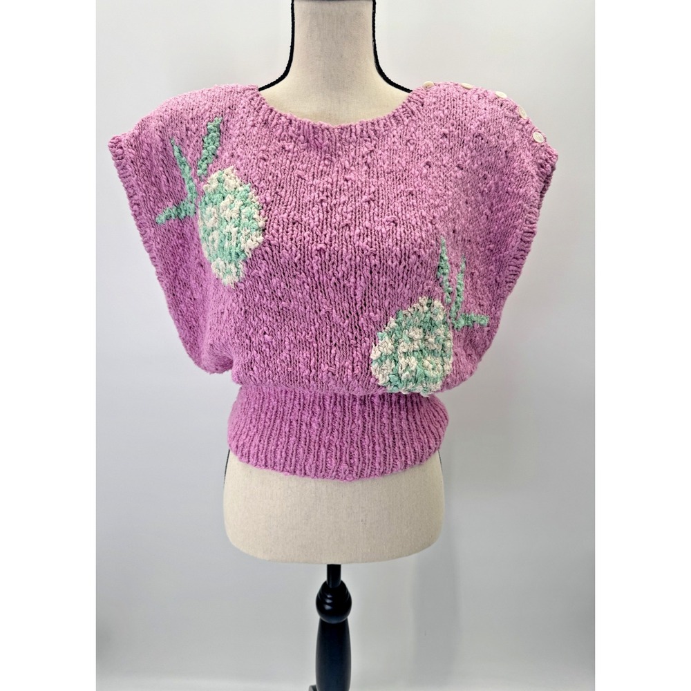 VTG 1980s 1990s Liz Claiborne Pink Knit Pineapple Dolman Sleeve Silk Sweater M
